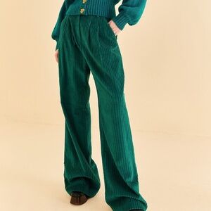 Farm Rio Green Corduroy Wide-Leg Pants